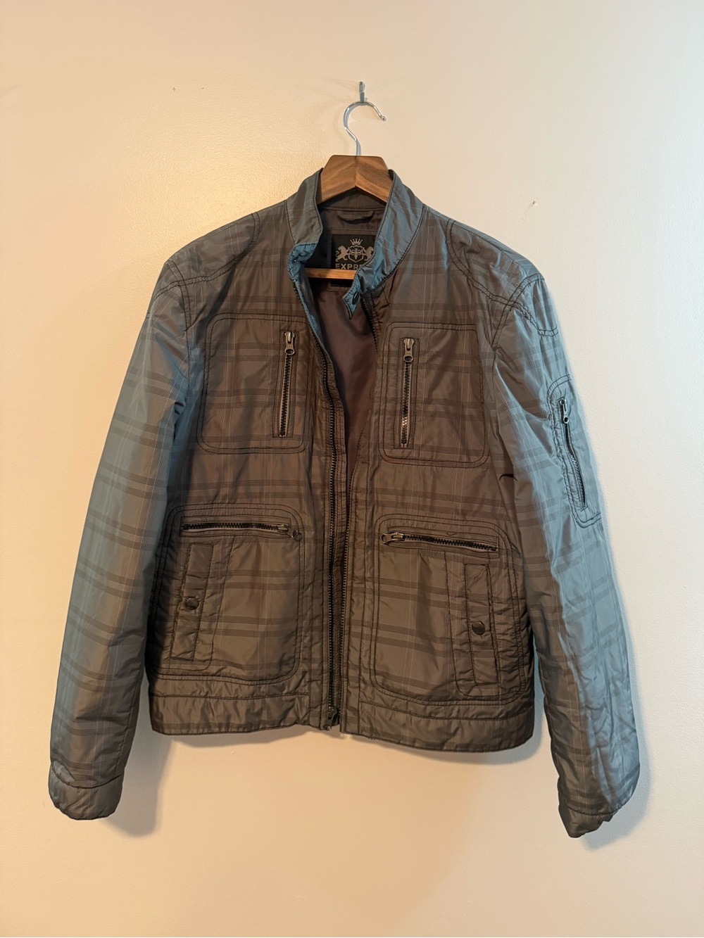 Express Men's Gray Plaid Quilted Jacket